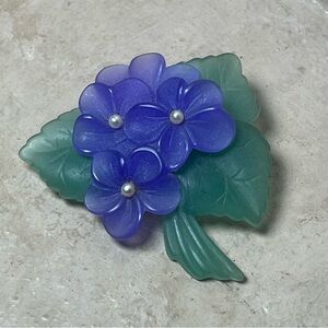 Vintage Avon Brooch “SWEET VIOLET” Purple Flower 2" Frosted Faux Pearls Signed